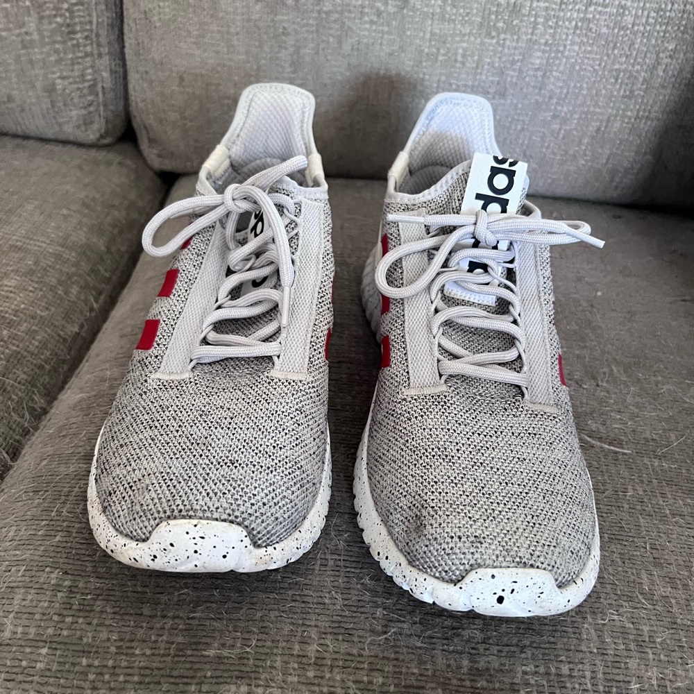 Adidas Gray Sneakers with Red Highlights